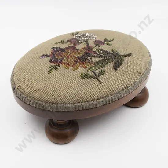 Bead and Wool Worked Tapestry Footstool