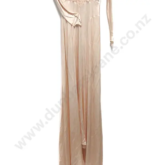 1930s - 40s Pale Peach Satin Ballgown with Train