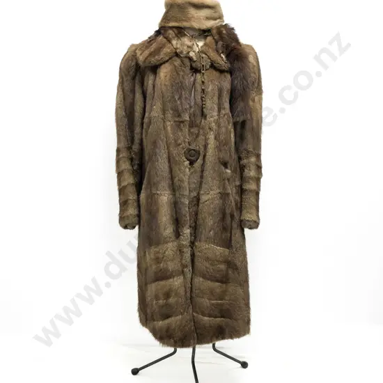 1940s Full Length Fur Coat - Small Size with Mink Hat and Wrap
