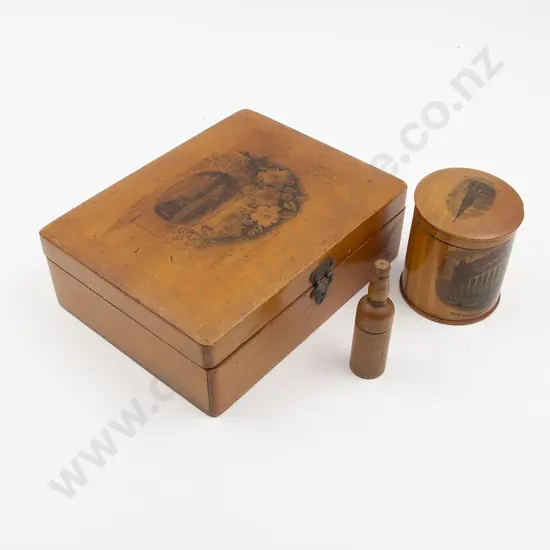 Late Victorian Mauchlineware Work Box with Canister & Treen Piece