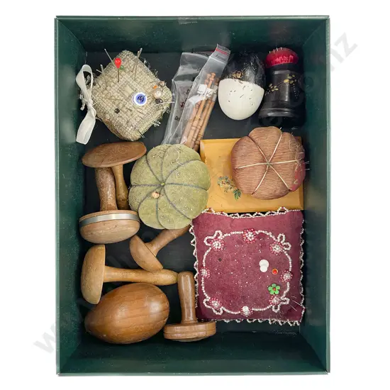 Collection of Wooden Darners & Pincushions