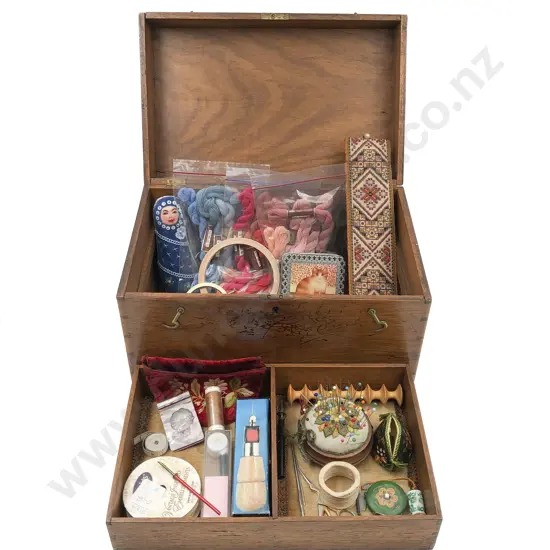 Vintage Sewing Box with Various Accessories