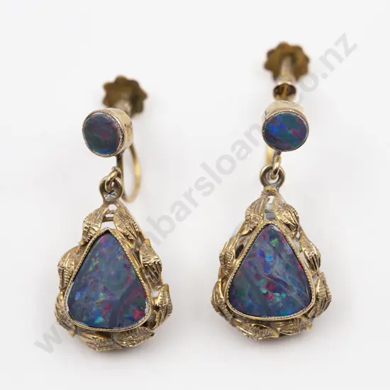 Pair 9ct Opal Doublet Pendant Drop Earrings