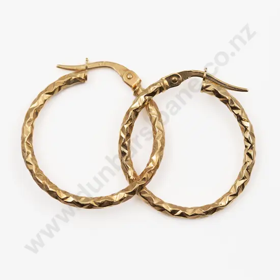 Pair 9ct Facet Bright Cut Hoop Earrings