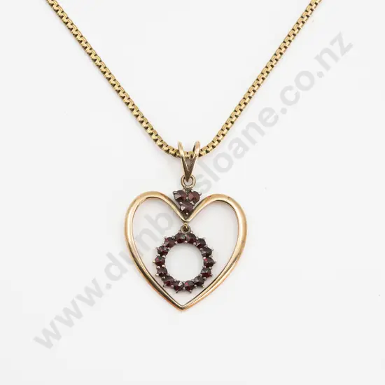 9ct Heart and Garnet Circlet Pendant