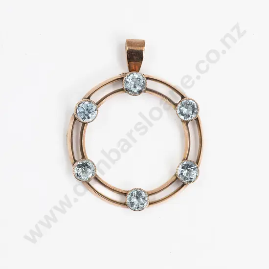 Edwardian 9ct Six Stone Aquamarine Circlet Pendant