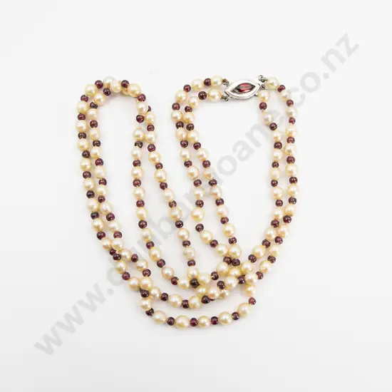 Uniform Double Strand Cultured Semi-Baroque Pearl and Garnet Necklace