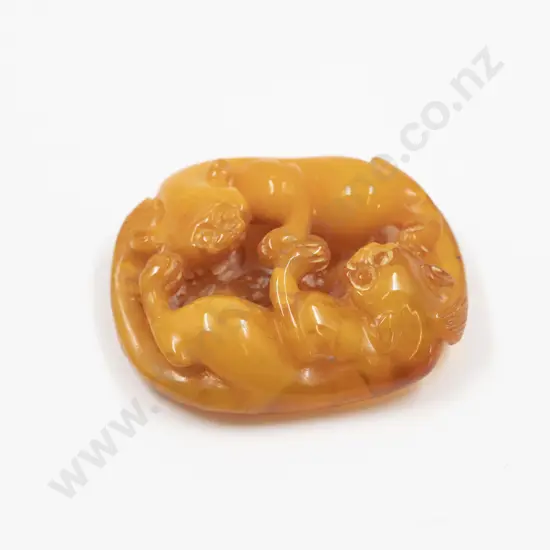 Chinese Carved Amber Handling Piece/Pendant