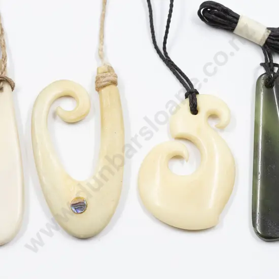 NZ Maori Design Greenstone Pendant and Three Bone Pendants