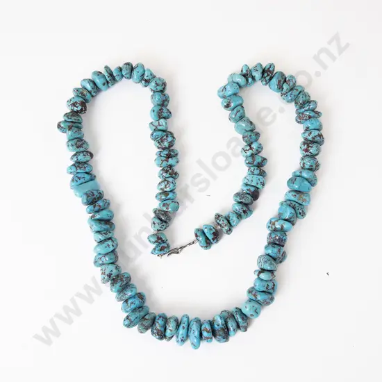 Single Strand Slightly Graduated Turquoise Nugget Necklace
