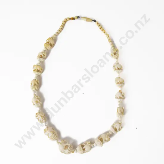 Vintage Carved Graduated Bone Elephant Necklace