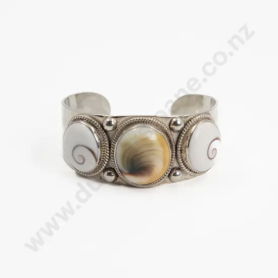 .925 Silver 'Shiva' Shell Swirl Cuff Bangle