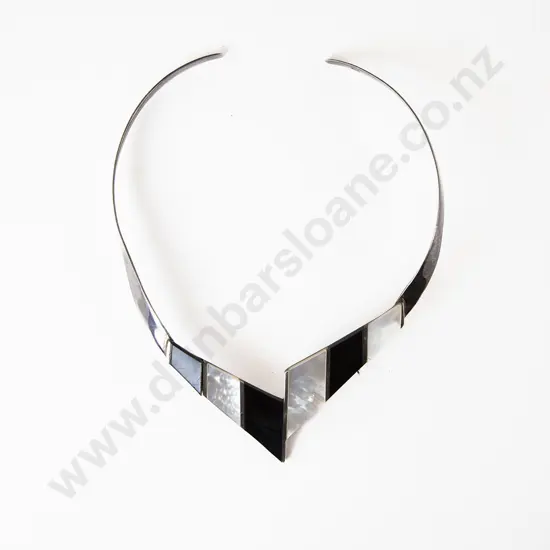 .925 Silver Onyx and MOP Choker