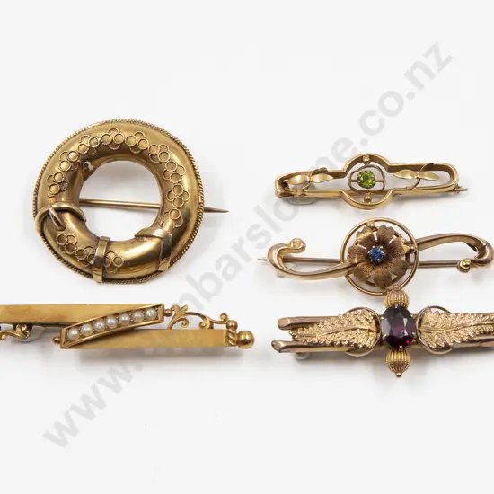 Victorian Five 9ct and Gem Bar Brooches (faults)