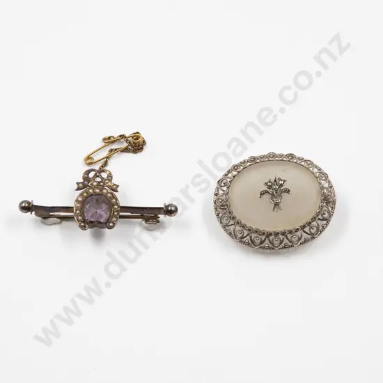 9ct Amethyst and Seed Pearl Bar Brooch