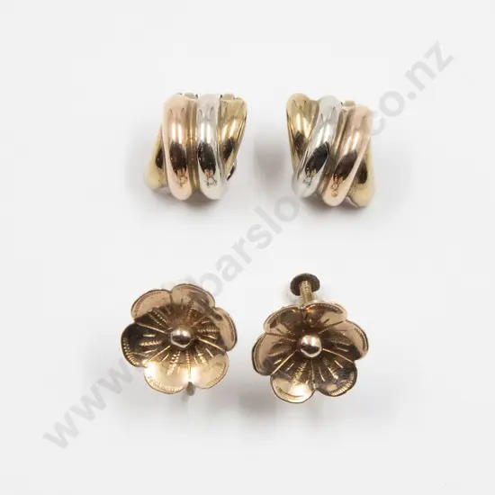 Pair Italian 9ct Triple Colour & Hoop Clip Earrings