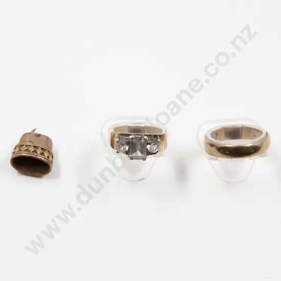 Two 9ct Gold Rings and 15ct Pendant Cap