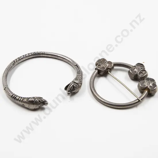 Antique Silver Dragon Heads Viking Bangle Bracelet Arm Ring