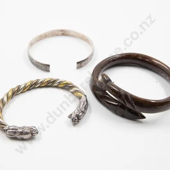 Silver Brass and Copper Dragon Bangle