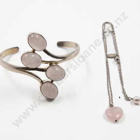 .925 Silver and Rose Quartz Cuff Bracelet