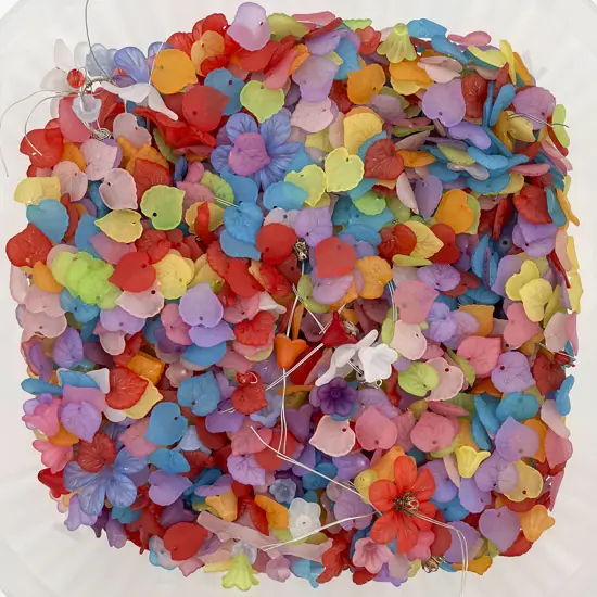 Plastic Muliticoloured Flower Beads