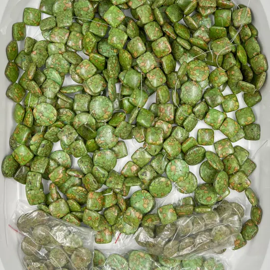 Mixed Green Hardstone Semi Strung Beads