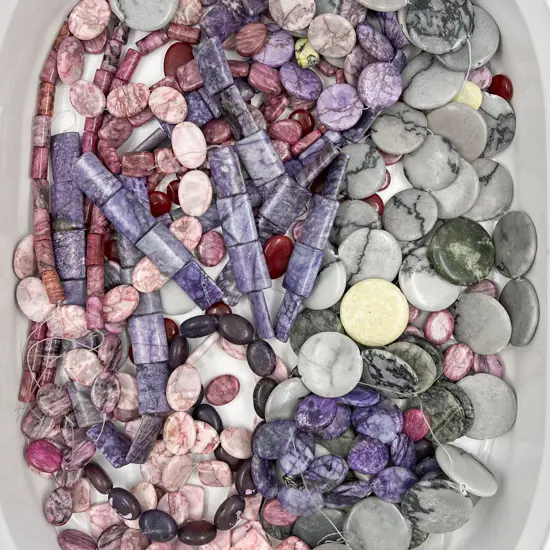 Mixed Purple & Grey Hardstone Semi Strung Beads