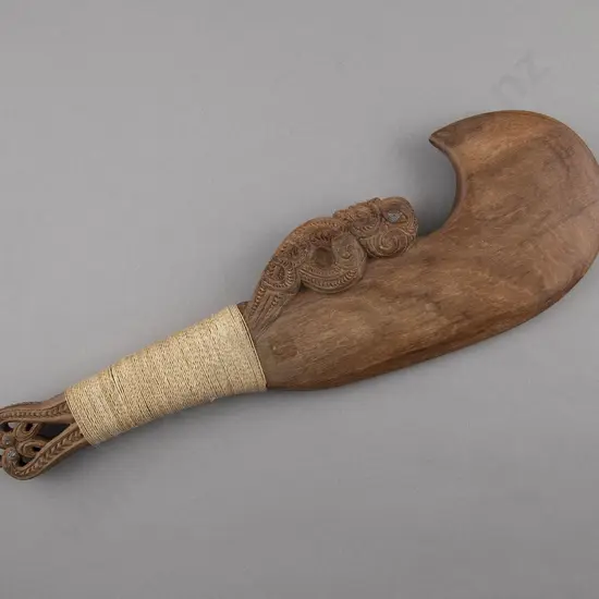 Wooden Wahaika with Figure to Blade