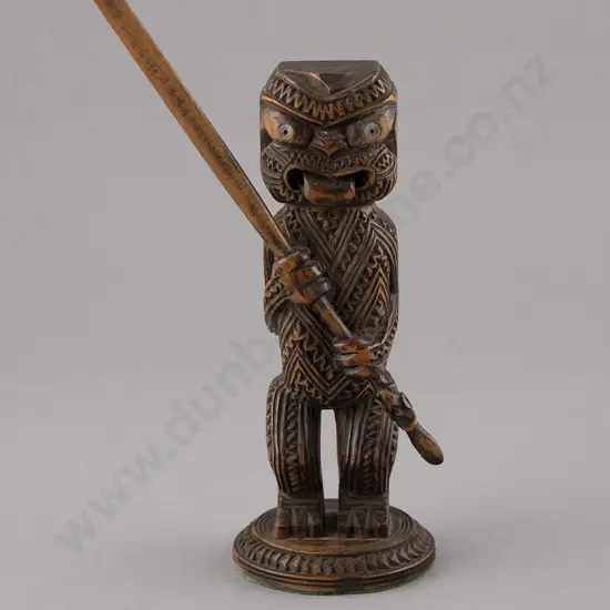 Carved Tekoteko Figure Holding Taiaha