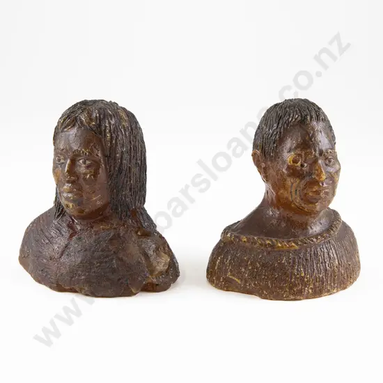 A Pair Of Kauri Gum Busts