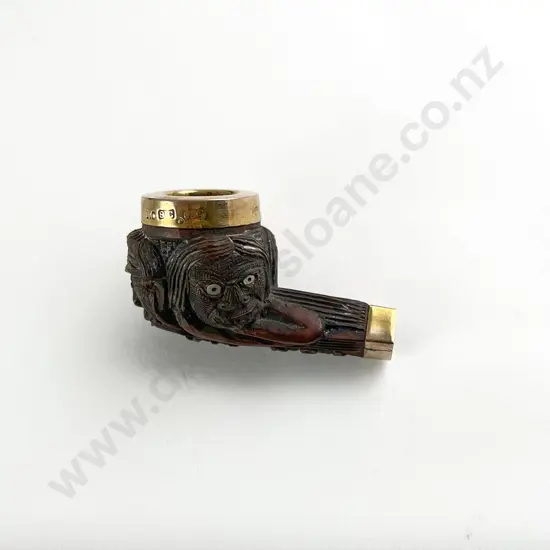 A Ngati Tarawhai Pipe Bowl With 9ct Gold Mounts
