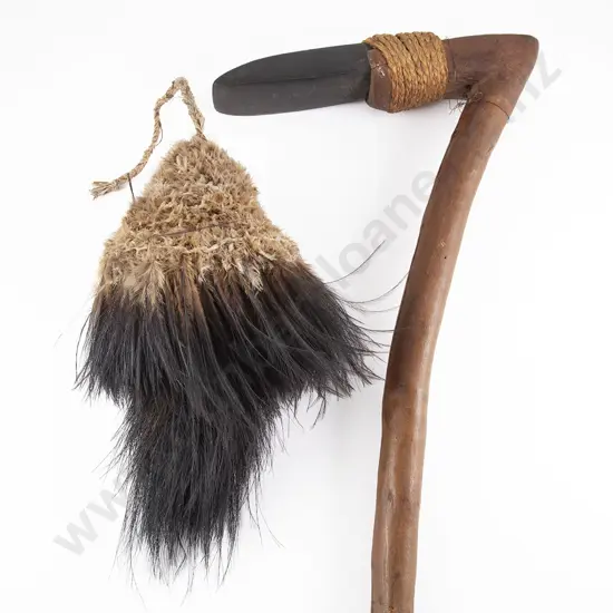 Papua New Guinean Hafted Adze And Cassowary Bird Head Dress