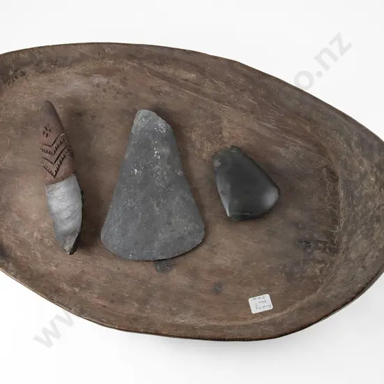 Papua New Guinean Feeding Bowl And Three Stone Tools