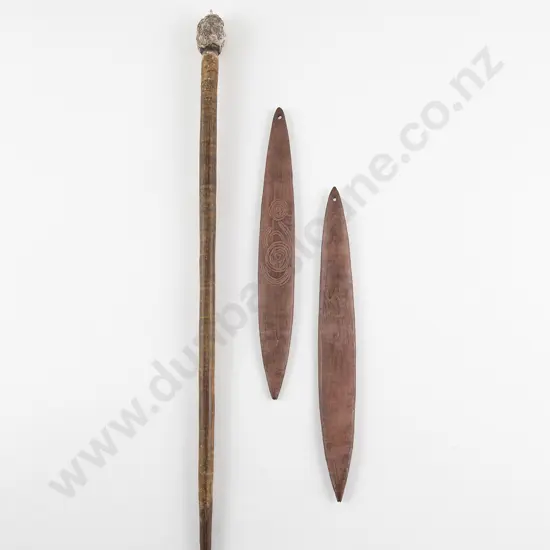 An Aboriginal Pointing Stick (Kurdaitcha) and two Tjurunja