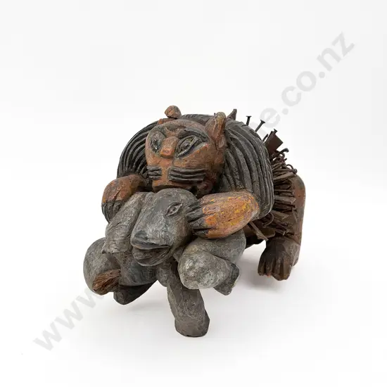 Lion Fetish Figure Mounting Prey