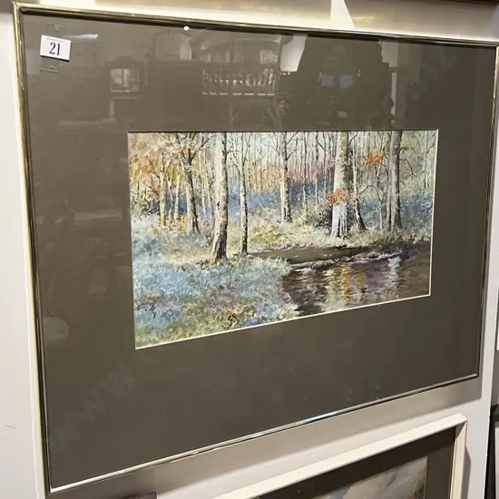 Unsigned Forest Stream Watercolor Scene