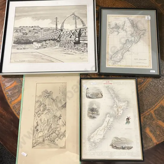 Two Reproduction NZ Maps Together With Two Other Works (4)