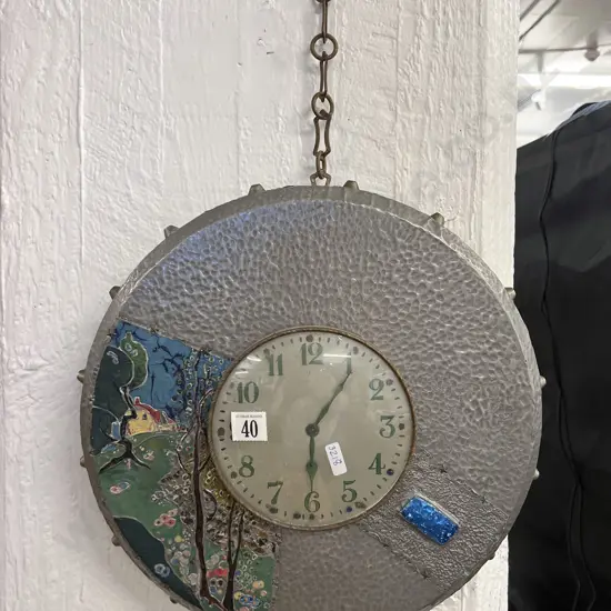 Art Nouveau Style Painted Pewter Wall Clock