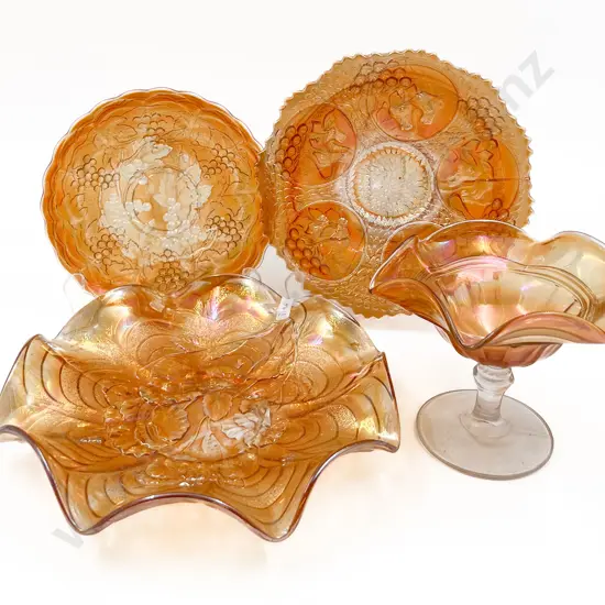 Four Pieces of Assorted Carnival Glass