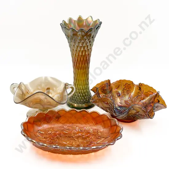 Four Pieces of Assorted Carnival Glass (Faults)