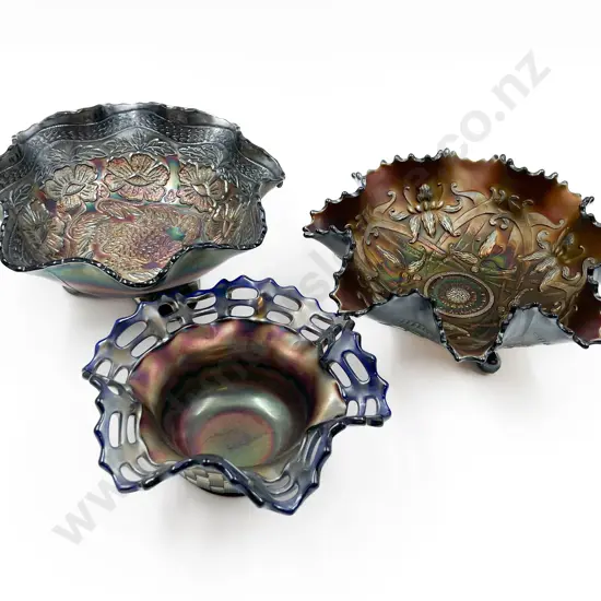 Three Pieces of Assorted Carnival Glass