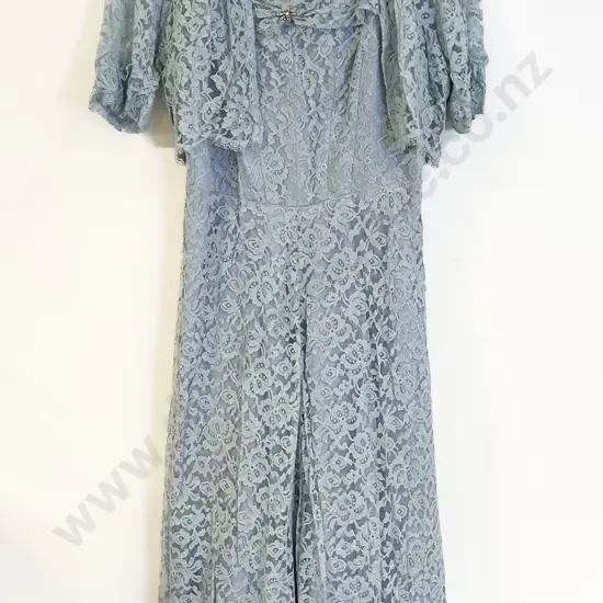 C.1960s Blue Net Lace Ball Gown and Jacket