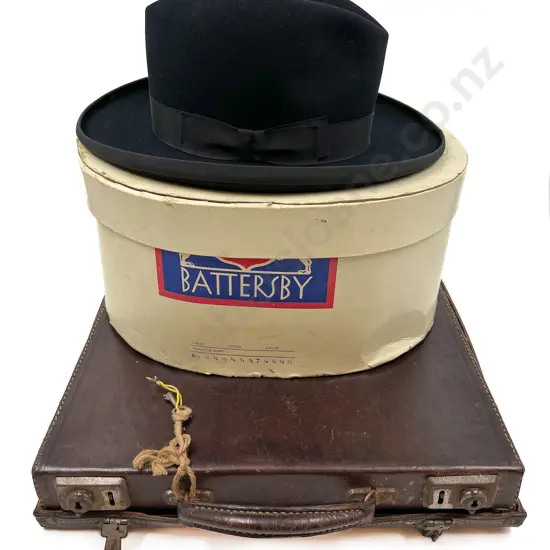 Mint Boxed Hamburg Hat Together With Vintage Leather Briefcase