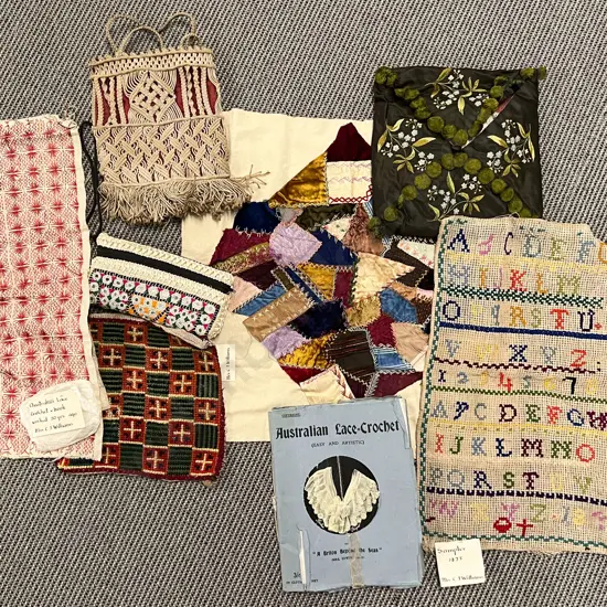 Victorian and Vintage Sampler Quilt Piece and Handkerchief Bag and Assorted