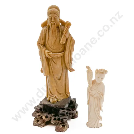 Ivory Figure Together With Hardstone Figure