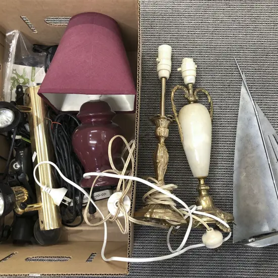 Box of Assorted Incl. Lamps and Electronics Etc.