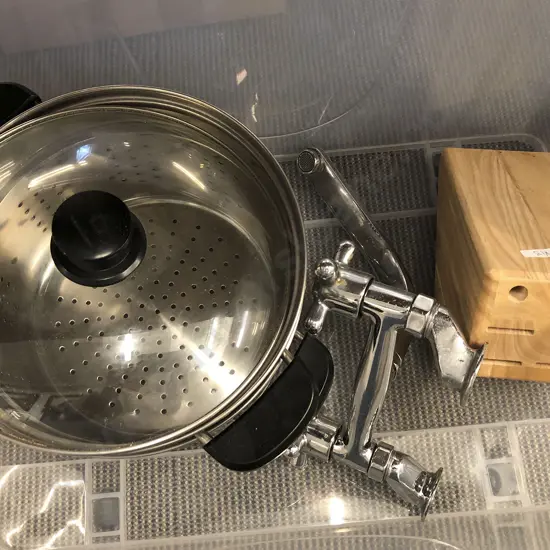 Box of Assorted Incl. Lagostina Cooking Pot Together With Knife Block and Tap