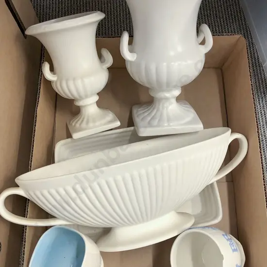 Qty of Assorted White Glazed Pottery Vases Including Wedgwood