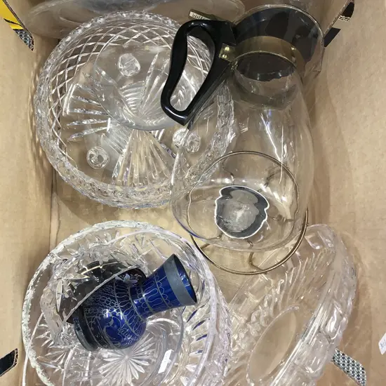 Box of Assorted Crystal Including Boxed Bohemia Crystal Dish