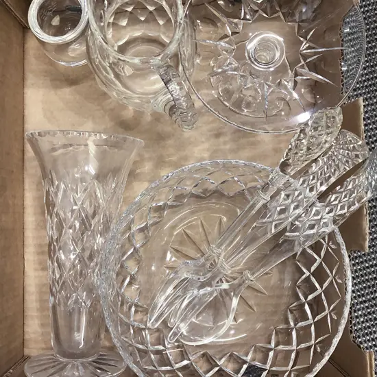 Box of Assorted Crystal Including Fruit Bowl and Vase